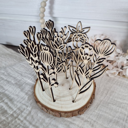 Wildblumen 2 Holzblumen Wiesenblumen | Lasercut | Blumenstrauß aus Birkenholz | Holzschnitt