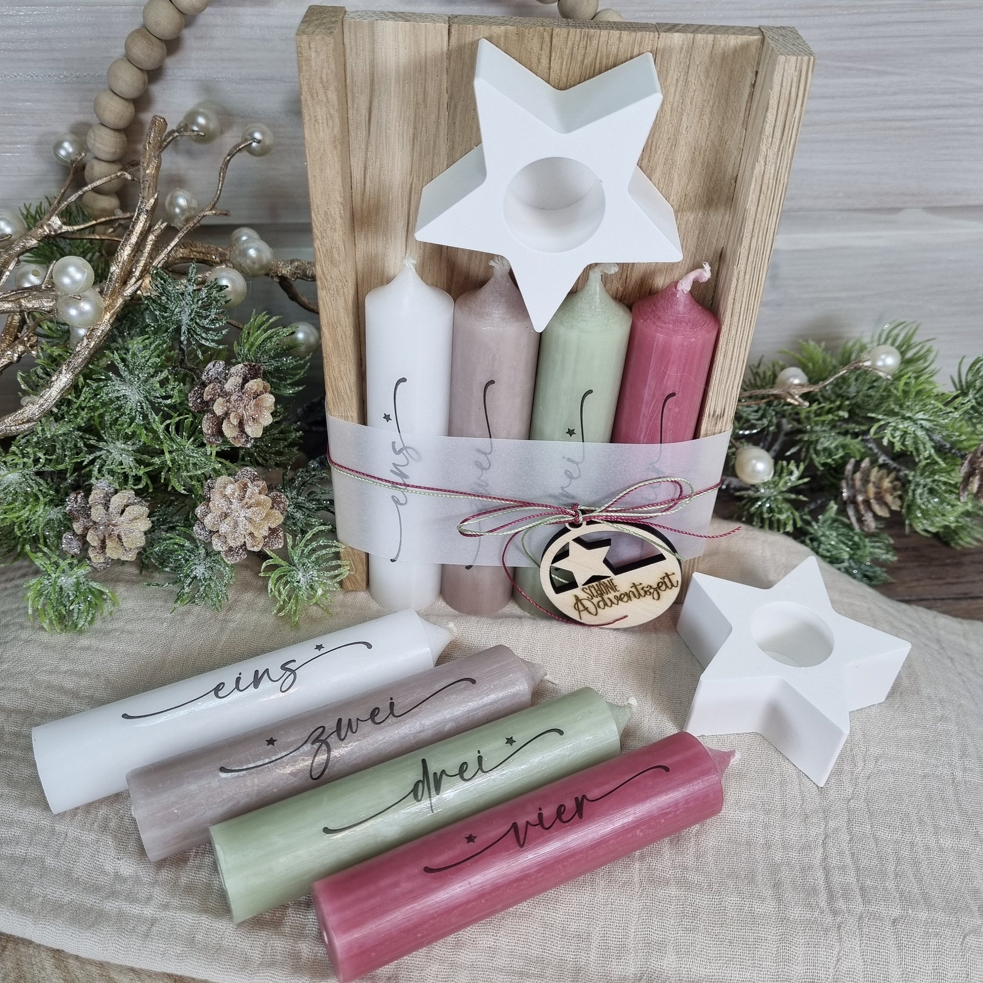 Kerzenset Advent | Adventskranz to go | Geschenkset Weihnachten | Adventskalenderkerzen | Adventskranzkerzen