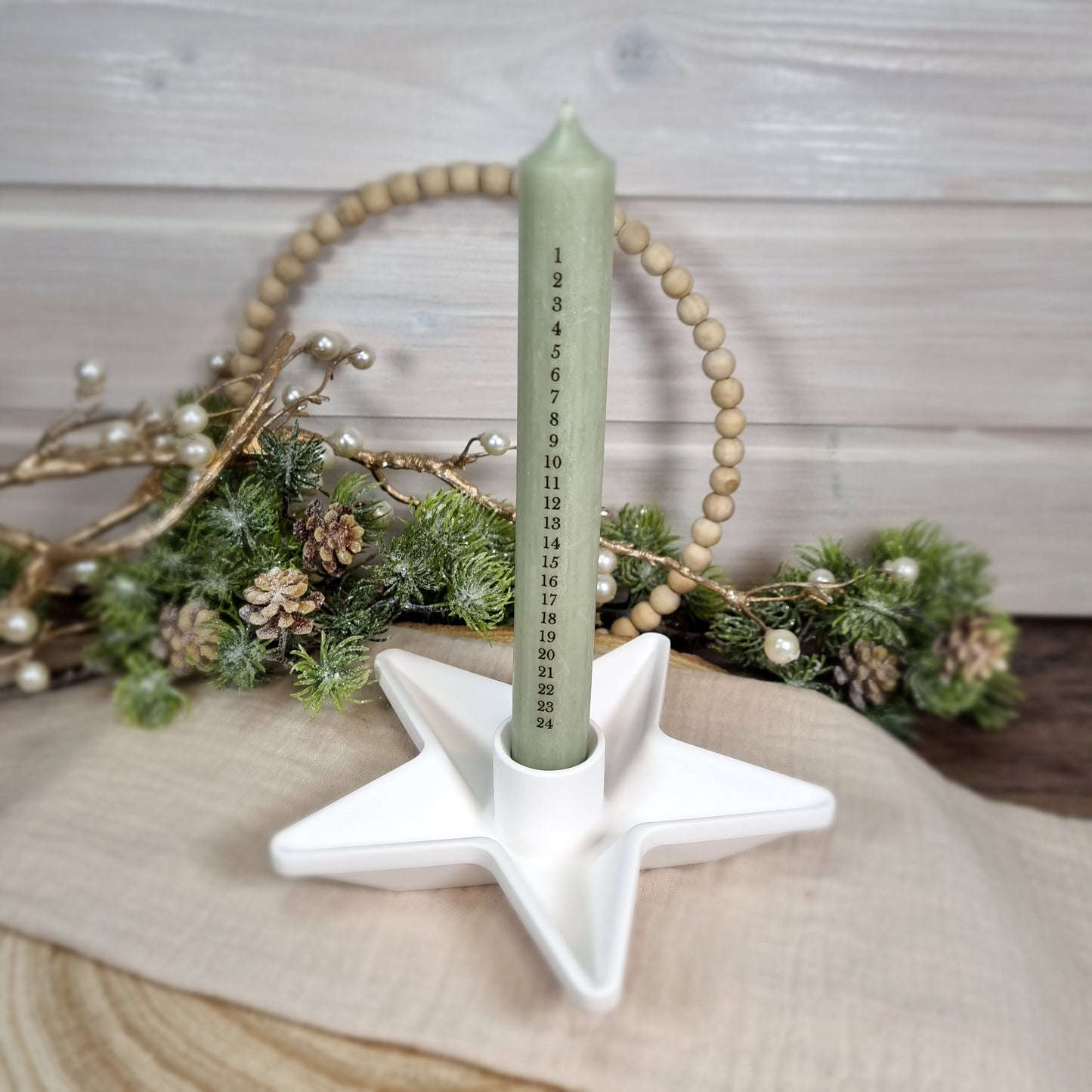 Kerzenhalter Stern mit Adventskalenderkerze in Holzbox | Kerzenset Advent | Geschenkset Weihnachten | Adventskalenderkerzen