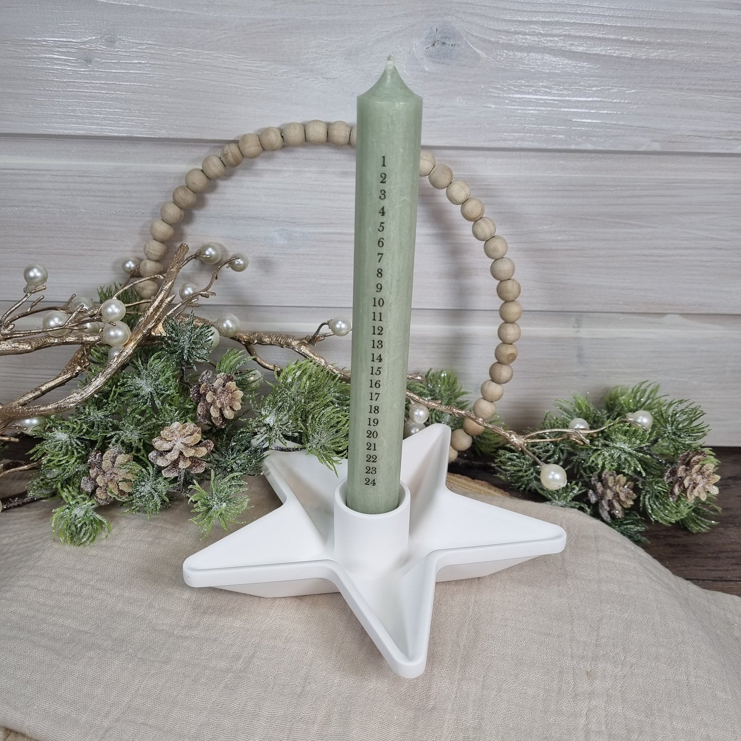 Kerzenhalter Stern mit Adventskalenderkerze in Holzbox | Kerzenset Advent | Geschenkset Weihnachten | Adventskalenderkerzen