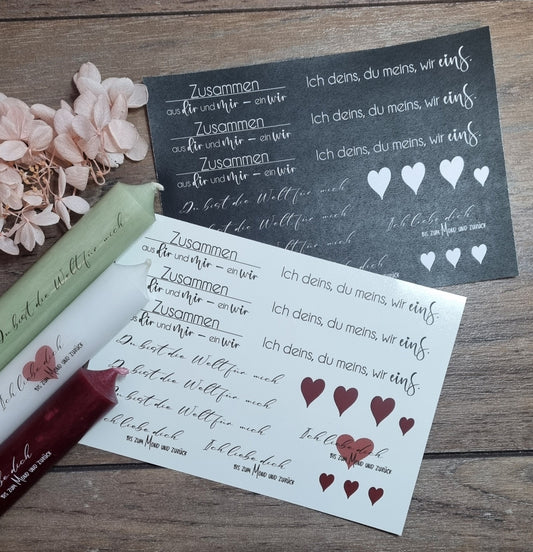 Wasserschiebefolie Kerzenfolie Liebe Hochzeit Valentinstag - schwarz oder weiß - Din A6